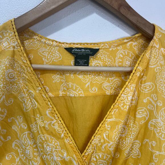 Eddie Bauer 100% Cotton Yellow Paisley Fit & Flare Dress Boho Sz S - Picture 5 of 6